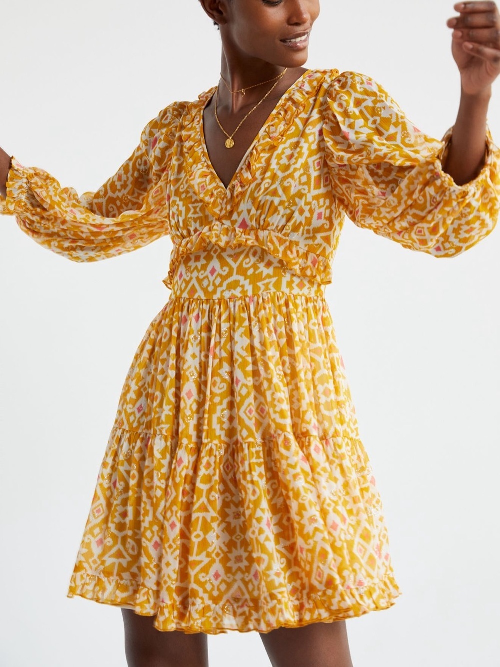Anthropologie Not So Serious Marigold Mini Dress in Mango - Size Small